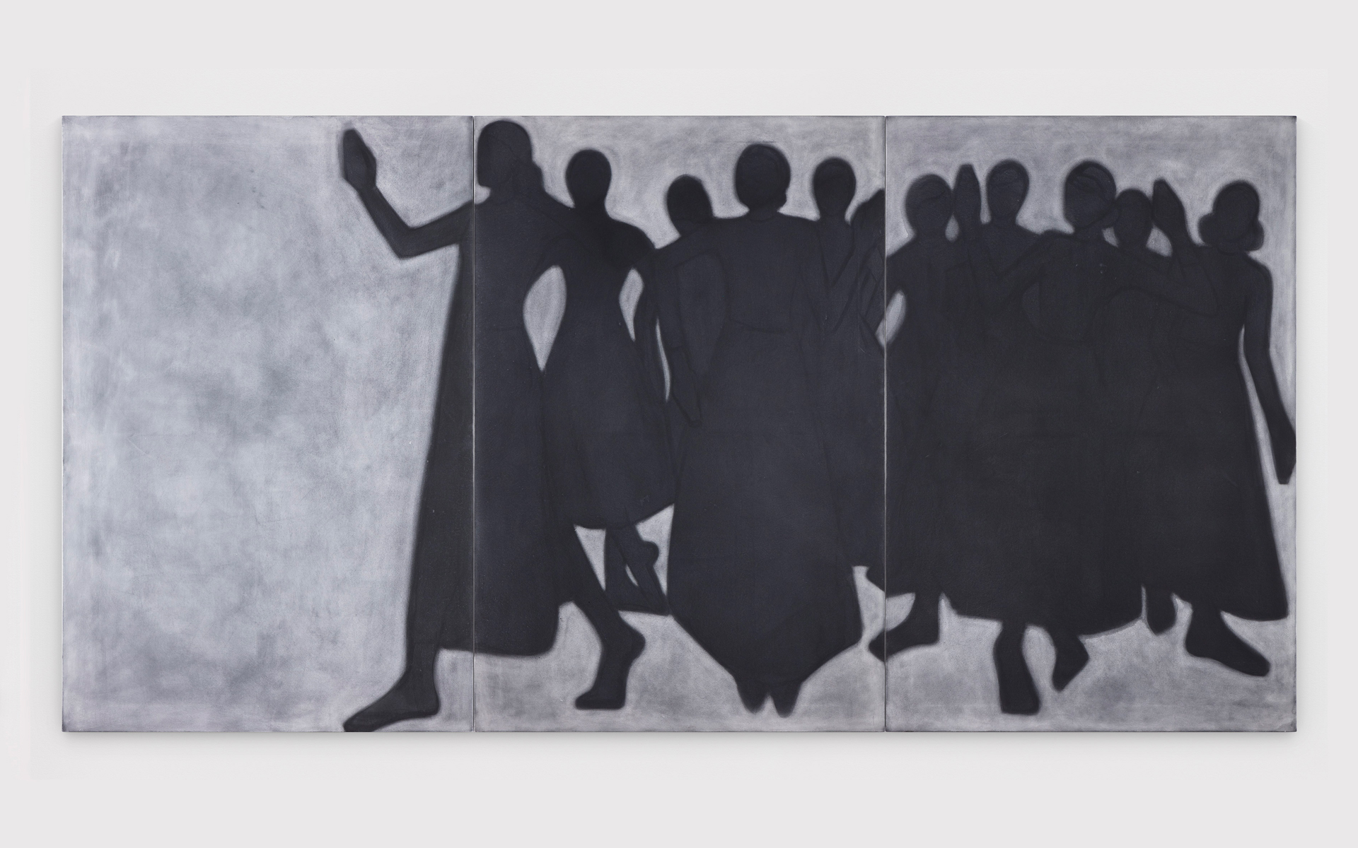 Silke Otto-Knapp, Group (moving) , 2019, watercolor on canvas, courtesy Regen Projects Los Angeles