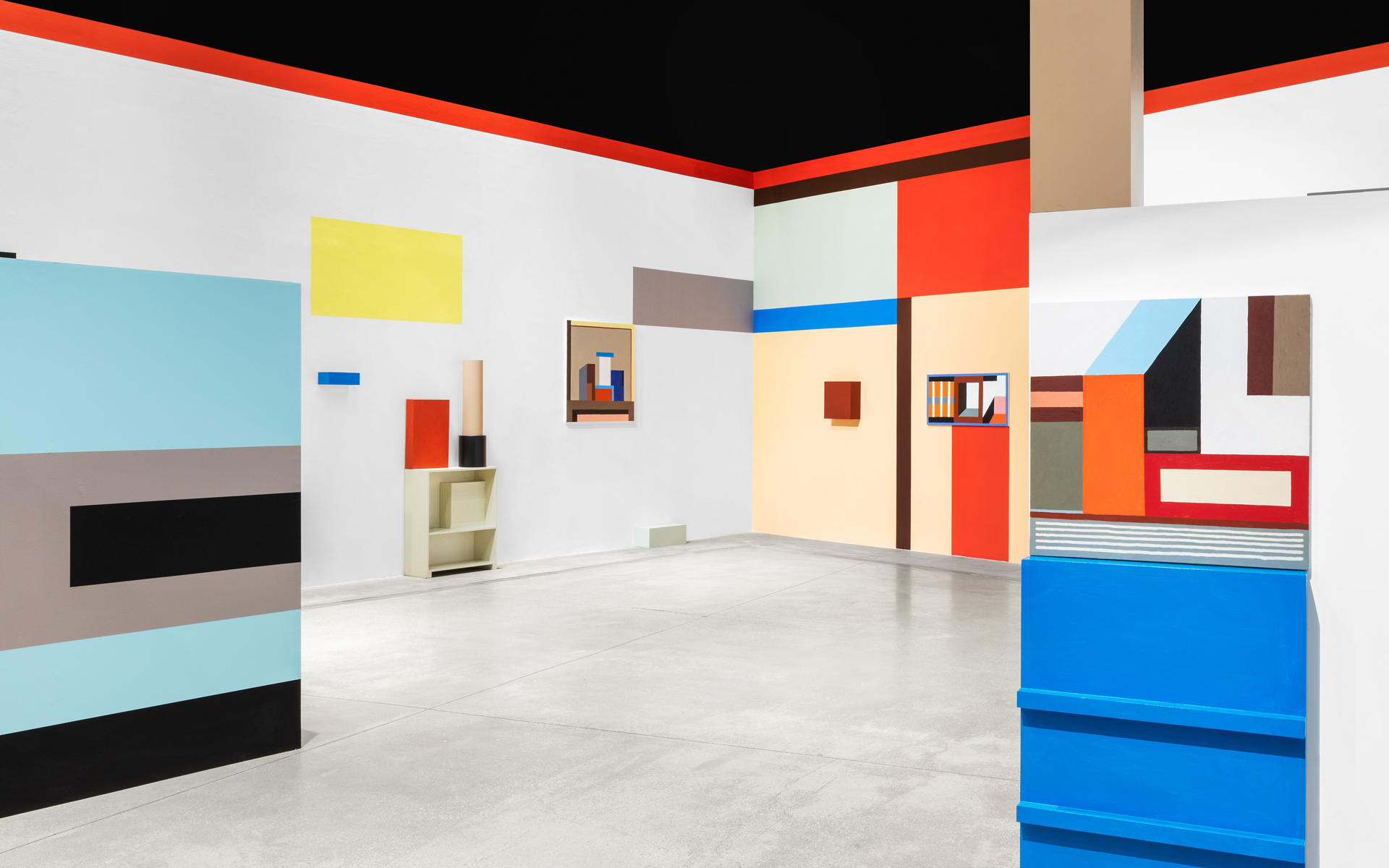 Nathalie Du Pasquier, Campo di Marte. Exhibition view.  Oil on canvas, painted wood. SOLO/MULTI, Museum for Preventive Imagination, MACRO 2021. Courtesy the artist. 