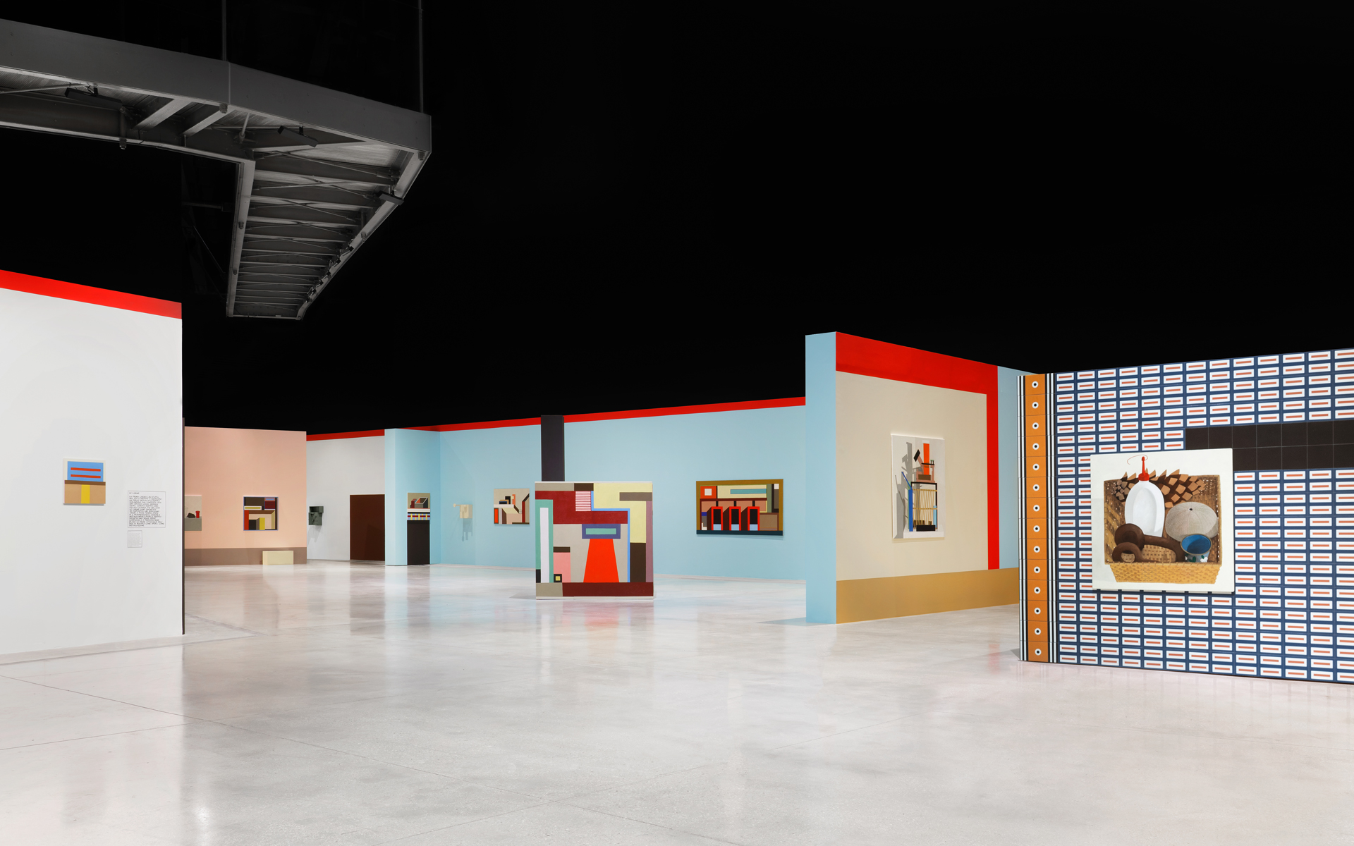 Nathalie Du Pasquier, Campo di Marte. Exhibition view. Mattonelle Margherita,  oil colour on wood, oil on canvas, painted wood. SOLO/MULTI, Museum for Preventive Imagination, MACRO 2021. Courtesy the artist. 