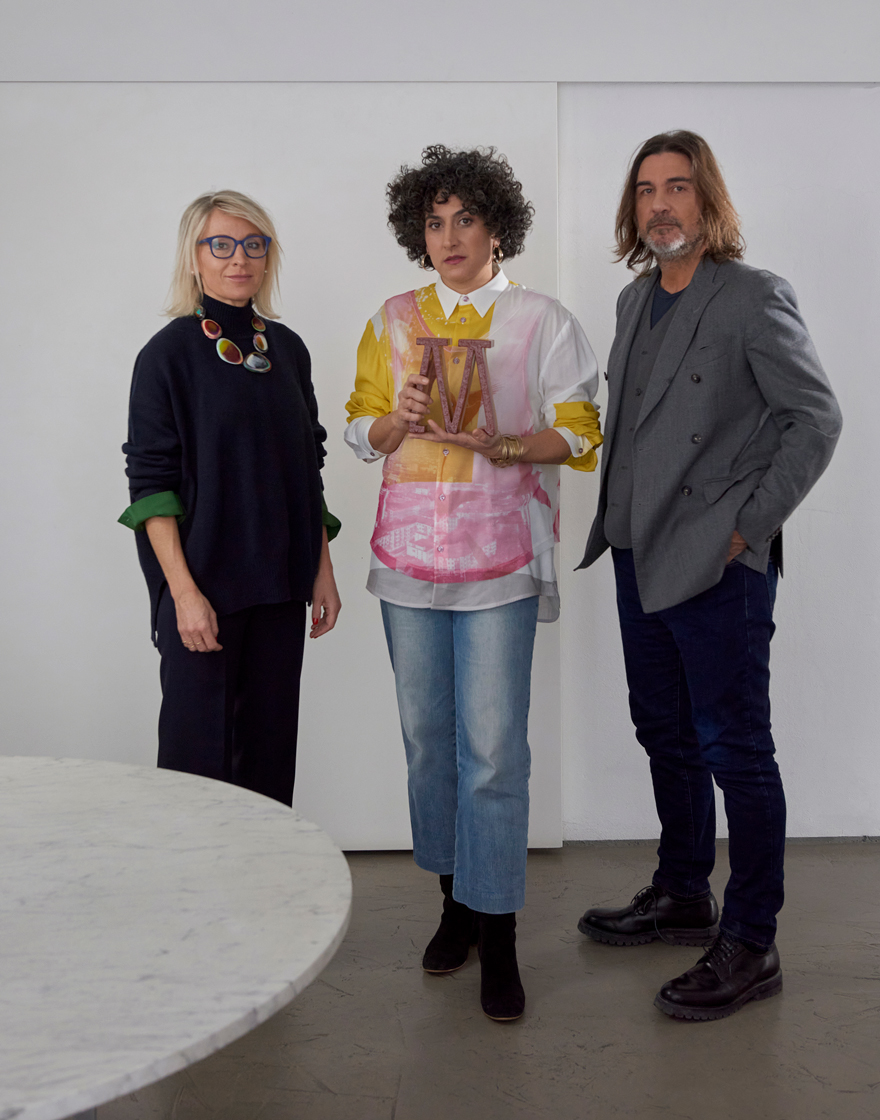 Sarah Cosulich (Mutina for Art curator), Shirana Shahbazi, Massimo Orsini (CEO Mutina)
